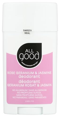 All Good Aluminum Free Deodorant Stick - Natural Deodorant w/Shea Butter & Aloe Vera, Bio-Active Formula, Vegan, Underarm Odor Protection for Men & Women (Rose Geranium & Jasmine)