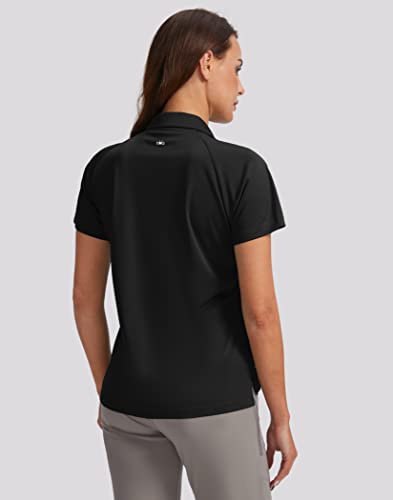Obla Women's Golf Shirt Quick Dry V-Neck Short Sleeve Tennis Tops Upf50+ Collared Golf Polo Shirts For Women (Black_M) #TOP4