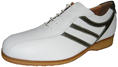 [北嶋製靴工業所] 5cmUP 本革シークレットシューズ≪ホワイト 24.5≫レザーアップスニーカースラントライン 『脚長スタイルアップシューズ』 カジュアルシューズNo.997