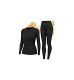 HiZiTi Thermounterwäsche Damen Skiunterwäsche Set Winter Schwarz Funktionsunterwäsche Thermo Unterwäsche Ski Damen Extra Warm Atmungsaktive Thermowäsche mit Thermounterhose Thermounterhemd Langarm L