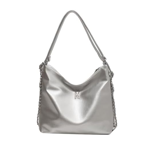 NICOLE & DORIS Borsa Donna Tracolla Grande Borsa a Spalla Moda Borsa a Mano Versatile Borse Hobo Pelle PU Zaino Convertibile Borsetta Shopper Argento