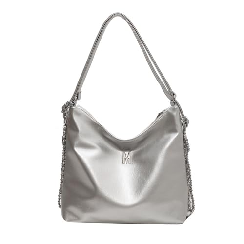 Sac a Main Femmes NICOLE & DORIS Grand Cabas Shopping en Cuir Souple Argent