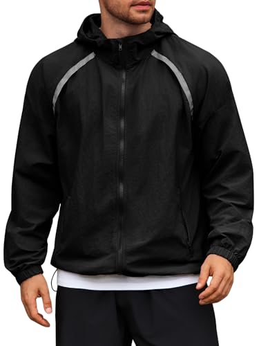 Yousify Mens Lightweight Jacket Full Zip Hooded Reflective Athletic Jacket Unlined Quick-drying Coat for Cycling Outdoor
