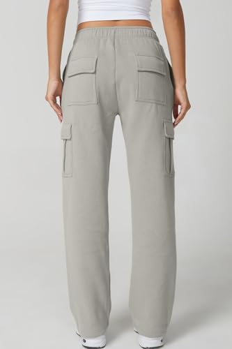 Image of QINSEN Baggy Medium Waist Elastic Sweatpants for Womens Casual Long Fleece Cargo Pants with Pockets
