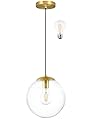 KoKo&Yukina 8 Inch Globe Pendant Lighting for Kitchen Island Mid Century Modern Hanging Light Fixture with Clear Globe Glass Gold Brass Hanging Ceiling Lights for Sink Bathroom Entryway (Bulb Incl.)