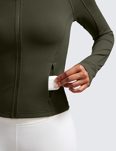 Image of CRZ YOGA Butterluxe Jackets Waist Length | Extremely Soft, Athletic, Slim Fit, Full Zip, Side Pockets, Thumb Holes, for Women