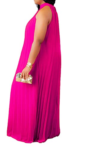 Image of Aro Lora Womens Casual Sleeveless Plus Size Chiffon Halter Neck Pleated Loose Long Maxi Dress