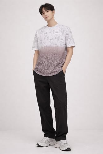 Image of London Hills Men's Cotton Printed Ombre Gradient T-Shirt | Loose Fit Casual Wear | Short Sleeve Crew Neck | Soft Breathable Fabric for Daily & Streetwear Use