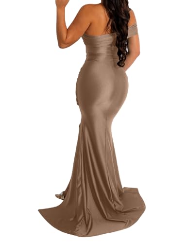 Image of Womens Off Shoulder Sexy V Neck High Split Long Maxi Dress, Formal Cocktail Party Evening Gown Mermaid Dress