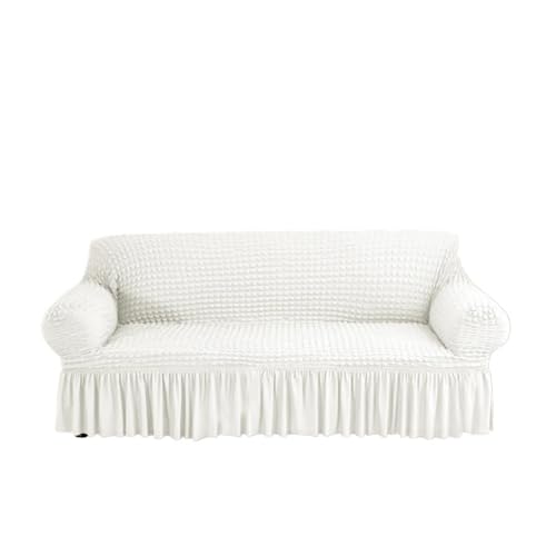 Housse de canapé blanche 2 places extensible à jupe pour décoration maison - 2