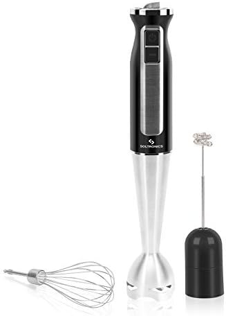 SOLTRONICS 3-in-1 Hand Blender, 3-in-1, 8-Speed 500 Watts Stick Blender with Milk Frother, Egg Whisk for Smoothies, Coffee Milk Foam, Puree Baby Food, Sauces and Soups, BPA-Free, Black