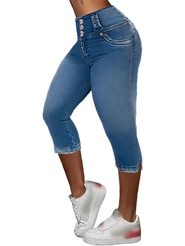 Flamingals Capri Jeans for Women Stretchy Butt Lifting Mid Waisted Skinny Capris Denim Jeans