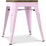 Rose pâle Iconik Interior Tolix Style Tabouret Design Industriel - Bois et Acier - 45cm -Stylix Rose pâle