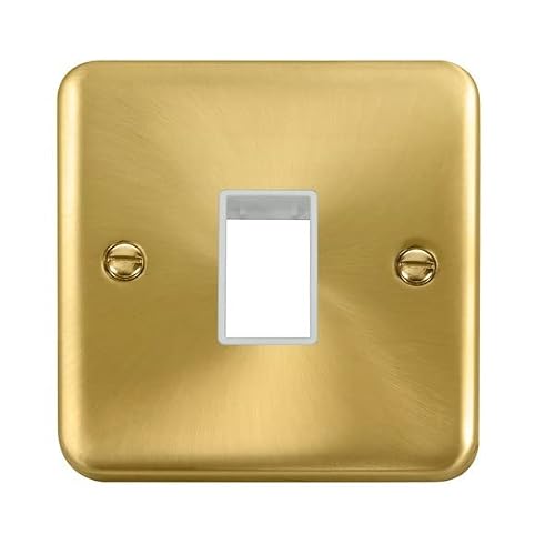 Image of Click Deco Plus Satin Brass 1 Gang Single Aperture Plate with White Insert