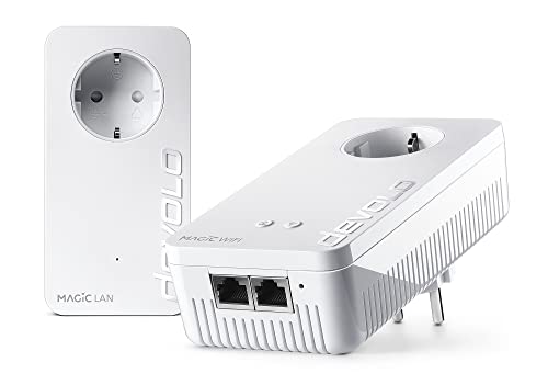 devolo Magic 1 Kit de iniciación WiFi, Adaptador WLAN Powerline, hasta 1200 Mbit/s, Enchufe WiFi de Malla, 2 Puertos LAN, dLAN 2.0, Color Blanco