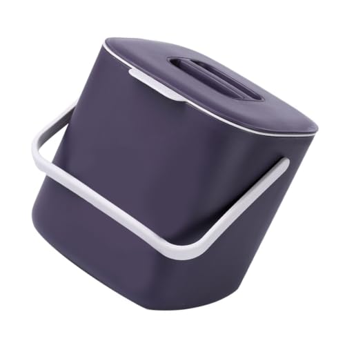 Caneca de basura portátil con tapa para cocina, plástico, morado