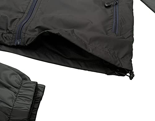 Royal Threads Canada Men’s Colorful Hooded Windbreaker Sweatsuit Meshed Lined Nylon Water Repellent Gym Outfit, Black-Navy-Grey #TOP2