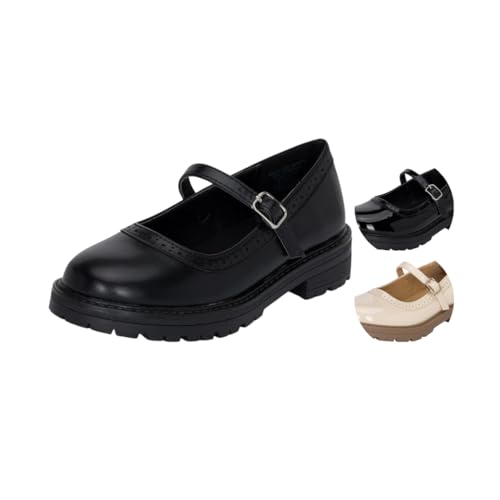 Chariot & Co : Anita-IIS - Girls/Little Kids Mary Jane Adjustable Buckle Closed Toe Lug Sole Heeled Loafers/School or Cosplay Shoes