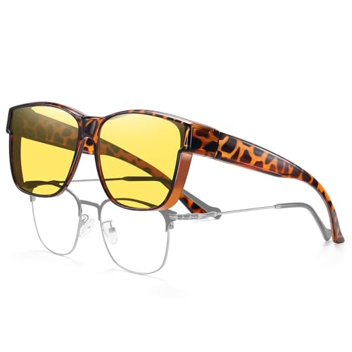 Image of HAOLOTA Night Vision Driving Over Glasses, Polarized Nighttime Glasses Men Women Anti Glare Yellow Tinted Lens