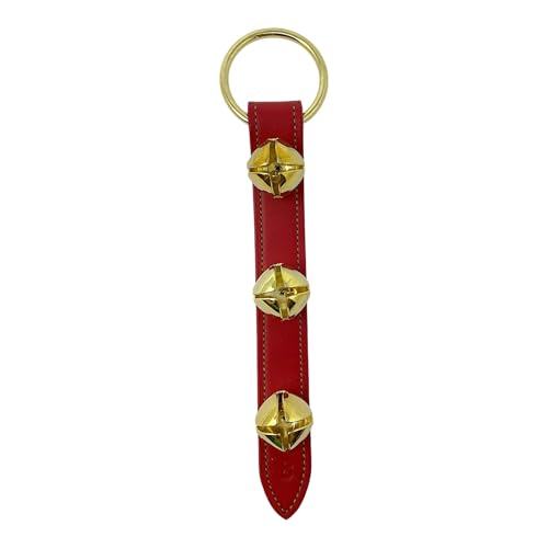 Red Leather Strap Brass Sleigh Bell Door Hanger