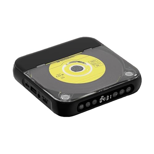 HARUMATY Reproductor de CD portátil Bluetooth con altavoz integrado, reproductor de CD personal recargable con cable USB-C y auriculares para coche/hogar/estudio/viajes, negro