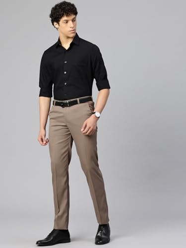 Image of Majestic Man Men's Slim Fit Solid Formal Trousers | Button and Zip | Side, Back Pockets | Italian Design | Office Wear /Executive Wear /Corporate Events /Business Meetings /Suit Pants