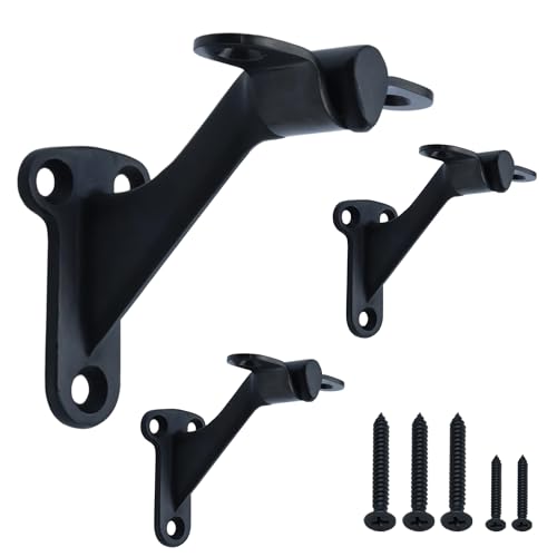 SHENGHUISS 3" Black Hand Rail Bracket，3 Pack 304 Stainless Steel Heavy Duty Handrail Stair Brackets with Screws for Home/Office