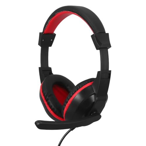 OSALADI Casque de jeu réglable avec microphone antibruit pour PC et ordinateur portable Casque stéréo avec rembourrage et contrôle facile du volume Rouge