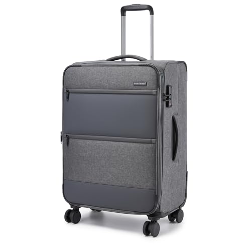 British Traveller Valise Soute Taille Moyenne 68.5x44x28.5 cm 68L, Valise Souple et Extensible (+3.5cm,Légère Résistante avec 4 Roues Silencieuses 360° et Serrure...