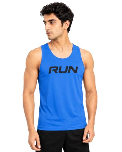 Image of Men's Gym Vest with Run Print, Sleeveless Athletic Tank Top for Running and Workout