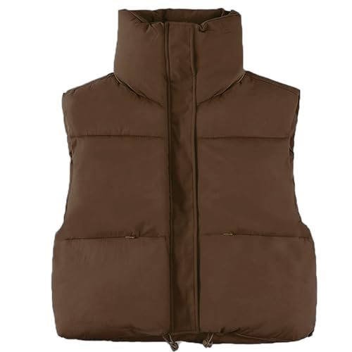 Women's Winter Crop Puffer Vest Stand Collar Lightweight Sleeveless Warm Jacket Outerwear Padded Gilet