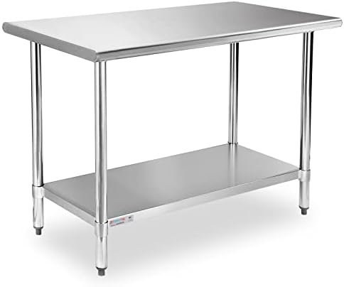 STABLEINK NSF Stainless Steel Table, 24 x 48 Inches Metal Prep & Work Table with Adjustable Undershelf and Table Foot, for Commercial Kitchen, Restaurant, Hotel and Garage (Without Caster Wheels)