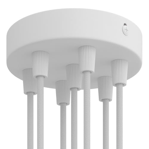 creative cables Kit rosone per lampadario da soffitto (serracavo conico, metallo color bianco opaco, Ø 120 mm, 7 fori) – Fissaggio a staffa per lampadari e sospensioni multiple