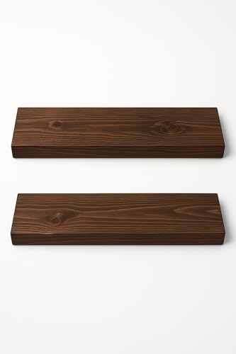 SolidRobust – Lote 2 Estanterías Madera Natural Maciza–Estante Flotante Vetas Naturales–Decoración Rústica– Repisas Libros– Armario de Baño–Balda Pared Resistente–17x2,5x60 cm (Marron Vintage)