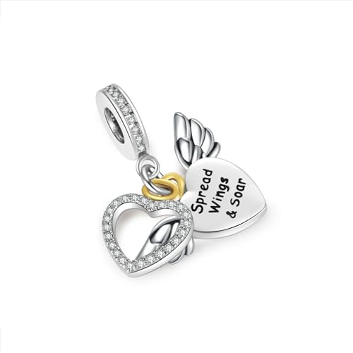 Dije de alas de ángel compatible con pulsera Pandora abalorio de corazón extendido 3
