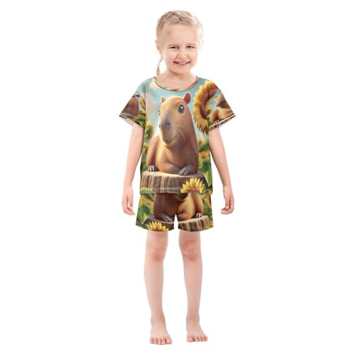Capybara Sunflower Pajama Set Short Sleeve Pajamas Shorts Sets Cotton PJS 2 Piece Clothes Set 5Y3