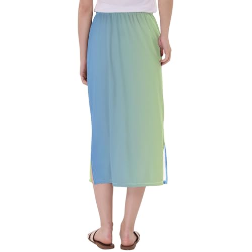 Violet Midi Skirt with Slit Womens Floral Mid Calf Skirt High Waist Stretch Print Skirt4