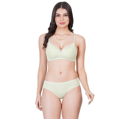 Image of Non Padded Bra Panty Set - Made of Pure Cotton Full Coverage Non Wired Seamless Pushup Soft Cup for T-Shirt Saree Dress Sports Garment for Daily Use Everyday