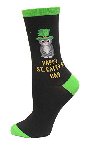 HOTSOX Womens Happy Saint Cattys Day Socks 1 Pair, Black, Womens 9-11