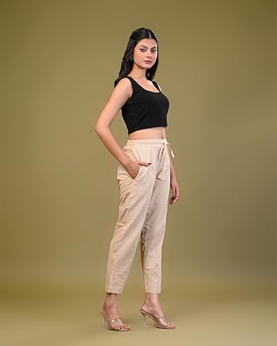 Image of Women Pure Cotton Kantha Dobby Dyed Pants
