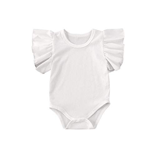 Toddler Newborn Infant Baby Girls Ruffle Romper Bodysuit Jumpsuit Solid Color Cotton One-Piece Outfits Clothes (White, 6-12m)