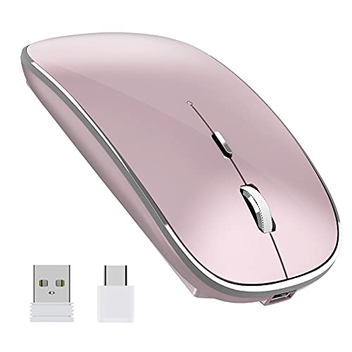 Halpilt Ratón inalámbrico recargable, portátil, silencioso, USB y tipo C, modo dual, 3 DPI ajustables para laptop, Mac, Android, PC (Q23S oro rosa)