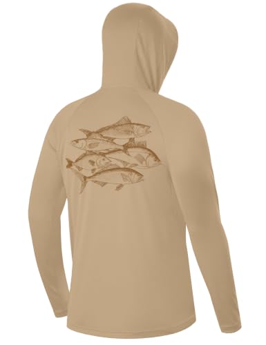 Image of FISHEAL Men's UPF 50+ Sun Protection Fishing Hoodie, Long Sleeve UV Shirts with Mask, Quick Dry Hooded for Outdoor Beach
