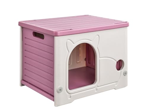 Sdvieuk ペットハウス キャットハウス ペットケージ 防寒 耐重 通気性 雨よけ 小型犬 猫 屋外 防風 防雨 換気 組立簡単 洗え 四季通用 犬小屋 中型犬 大型犬 室内 グリーン 幅54cmx 奥行41cmx 高さ38cm (屋,ローズレッド)