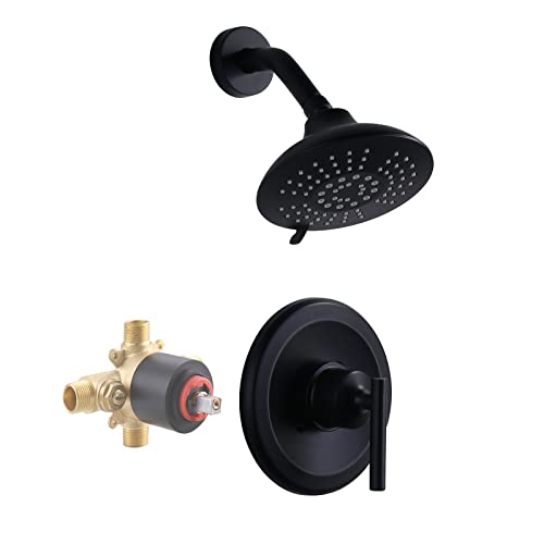 WOWOW Black Shower Faucet Set Complete Shower System with Brass Pressure Balance Valve and 6 Inch Rain Showerhead Wall Mount Shower Trim Kit Single Handle WOWOW Black Shower Faucet Set Complete Shower System with Brass Pressure Balance Valve and 6 Inch Rain Showerhead Wall Mount Shower Trim Kit Single Handle