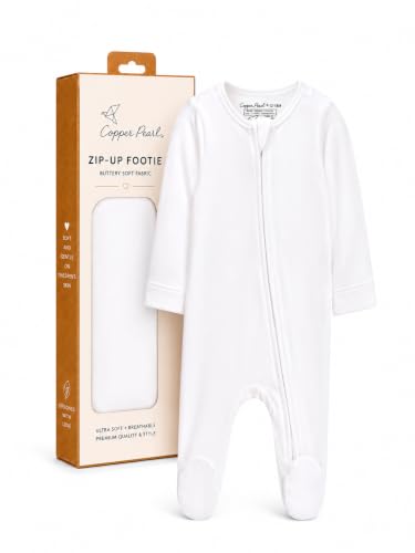 Copper Pearl Zip-Up Footie Baby Pajamas – Soft Newborn Onesies for Boys &amp; Girls, Tag-Free with Two-Way Zipper Baby Sleepers for Newborn - Dove, 6-12 Months