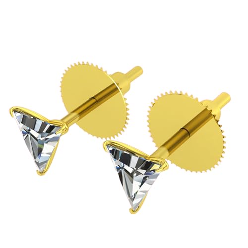 Image of Shradha Jeweller's One Gram Gold Plated Earrings for Women, Single Stone Earring set Tops, Triangle Shape White American Diamond Studs, for Gift, Birthday and Anniversary