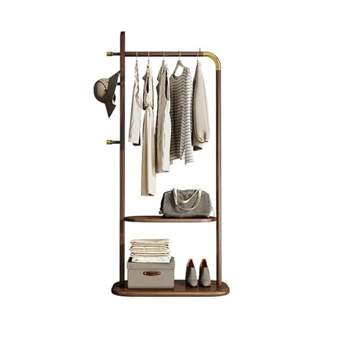 Cintre en bois massif porte-manteau sur pied moderne A avec étendoir et crochets de rangement