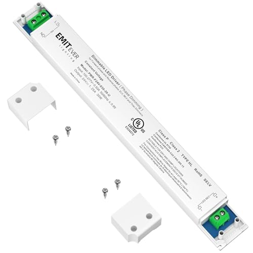 Image of EMITEVER 30W Slim Triac Dimmable LED Driver,Power Supply 100-277V AC to 24V DC, 0-100% Dimming Transformer for LED Lights,Compatible with Lutron and Leviton Dimmers,Class 2,UL Listed