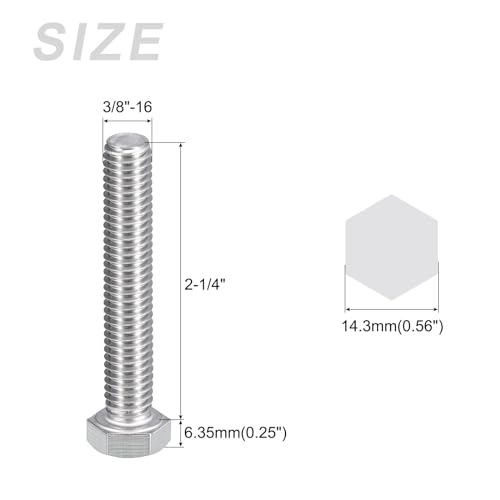 Image of METALLIXITY Hex Head Bolts (3 /8-16 x 2-1 /4 inch) 5Pcs, 304 Stainless Steel 18-8, Fully Threaded, External Hex Drive, Plain Finish, Hex Head Screw Bolt, Silver